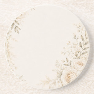 Dessous De Verre En Grès Mariage Neutre avec Fleurs Raffinées