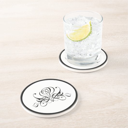 Dessous De Verre En Grès Mariage Rose noir Calligraphie (Côté)