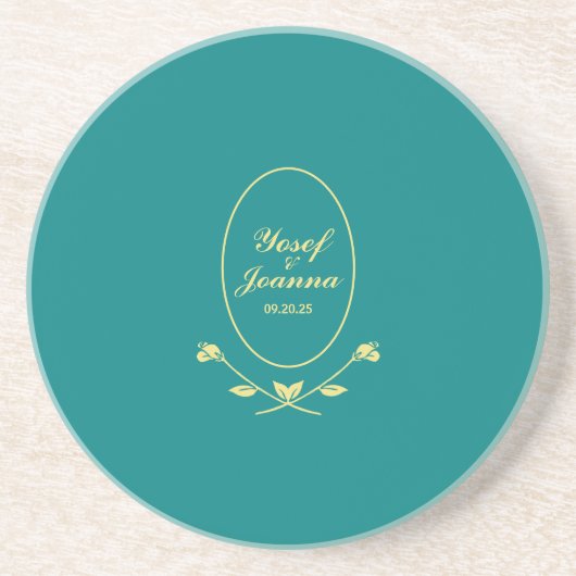 Dessous De Verre En Grès Mariage turquoise et Gold (Devant)