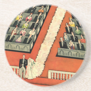 Dessous De Verre En Grès Mariage Vintage, Jeune Marié et Jeune Mariée Art D