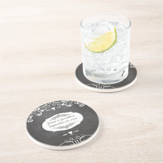 Dessous De Verre En Grès Mariages à la typographie sur tableau noir (Côté)