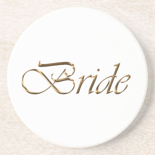 Dessous De Verre En Grès Mariée, écriture or élégant chic blanc (Devant)