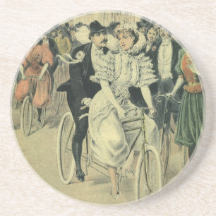 Dessous De Verre En Grès Mariés à bicyclette de mariage victorien
