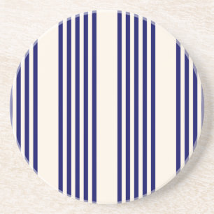 Dessous De Verre En Grès Marine bleu et beige cinq bandes motif