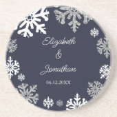 Dessous De Verre En Grès Marine Blue Snowflakes Mariage d'hiver (Devant)