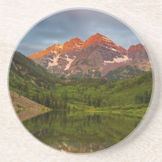 Dessous De Verre En Grès Maroon Bells se reflètent dans le lac Maroon calme (Devant)