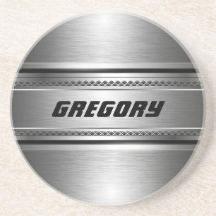 Dessous De Verre En Grès Masculine Faux Silver Stripes Design Monogramed