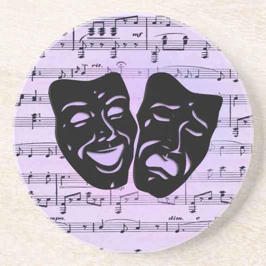 Dessous De Verre En Grès Masques de musique et de théâtre violets (Devant)