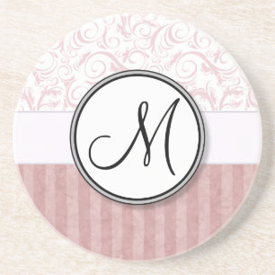Dessous De Verre En Grès Mèches et rayures florales roses avec le monogramm