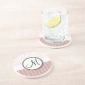 Dessous De Verre En Grès Mèches et rayures florales roses avec le monogramm (Côté)
