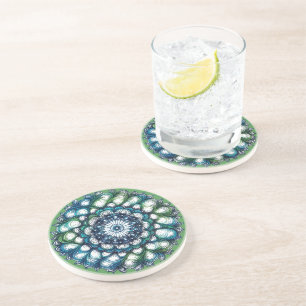 Dessous De Verre En Grès Médaillon bleu vert - Abstrait