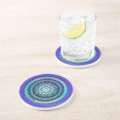 Dessous De Verre En Grès Médaillon de design de la spirale bleue (Côté)