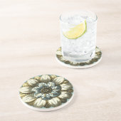 Dessous De Verre En Grès Médaillon floral orné sur Arrière - plan bleu clai (Côté)
