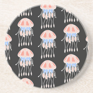 Dessous De Verre En Grès Méduse peinte à la main, motif vintage vibrant.
