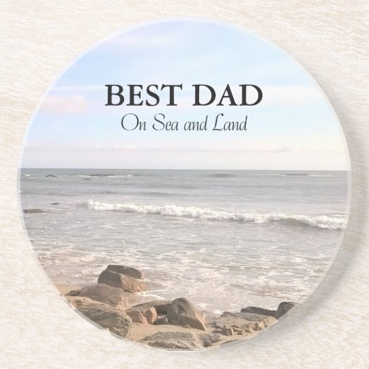 Dessous De Verre En Grès Meilleur papa photo de Wavy Atlantic Ocean Blue Sk (Devant)