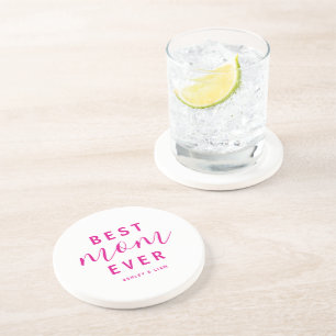 Dessous De Verre En Grès Meilleure Maman Jour Hot Pink Script Fête des mère