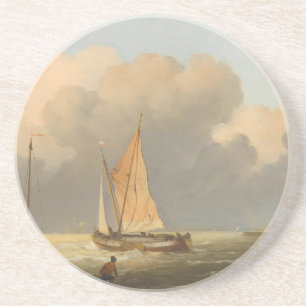 Dessous De Verre En Grès Mer au large de la côte, avec Spritsail Barge Post