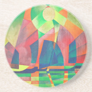 Dessous De Verre En Grès Mer de vert avec des joncs Abstraits cubes