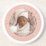 Dessous De Verre En Grès Merci D'Être Venu À Mon Baptême Photo Moderne<br><div class="desc">Ce design simple et classique est composé de typographie serif et d'ajouter une photo personnalisée. Merci d'être venu au saint baptême.</div>