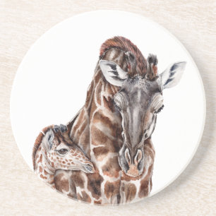 Dessous De Verre En Grès Mère Giraffe avec Bébé Giraffe
