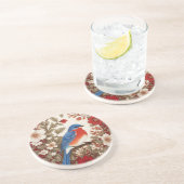 Dessous De Verre En Grès Merlebleu de l'Est Fleurs Rouges  (Côté)
