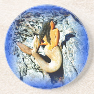 Dessous De Verre En Grès mermaid bleu à poil noir
