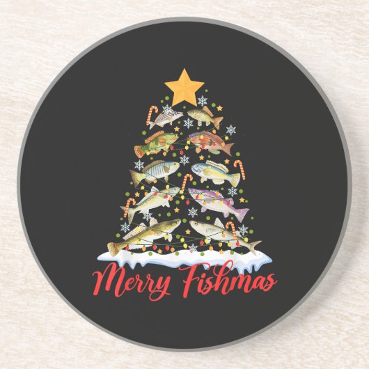 Dessous De Verre En Grès Merry Fishmas Funky Christmas Tree Lights Fish Fis (Devant)