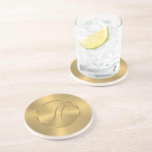 Dessous De Verre En Grès Metallic gold texture custom monogram (Côté)