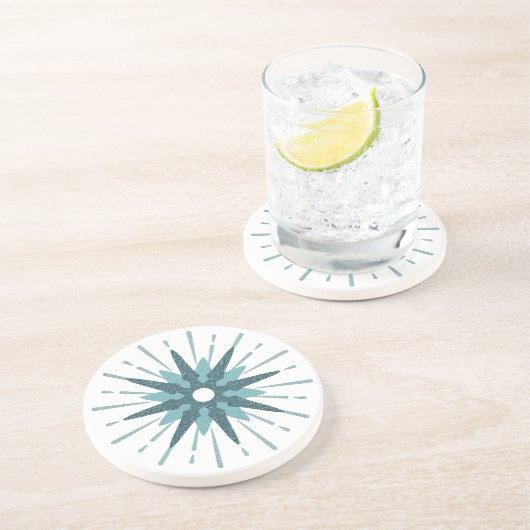 Dessous De Verre En Grès Mi-siècle moderne Turquoise Round Starburst (Côté)