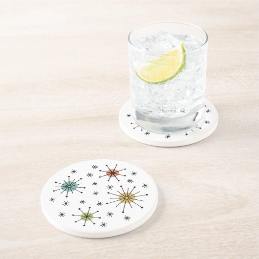 Dessous De Verre En Grès Mid Century Modern Atomic Starburst Pattern (Côté)