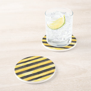 Dessous De Verre En Grès Miel Abeille Noir Or Jaune Noël
