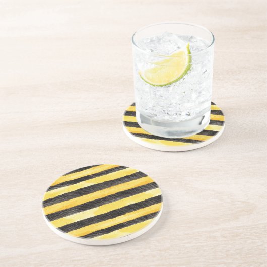 Dessous De Verre En Grès Miel Abeille Noir Or Jaune Noël (Côté)