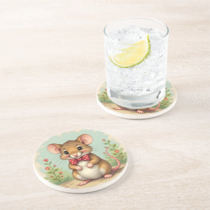 Dessous De Verre En Grès Mignon adorable petite souris avec cravate