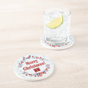 Dessous De Verre En Grès Mignonne Art populaire Joyeuse couronne de Noël