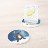 Dessous De Verre En Grès Mignonne French Bulldog Etoiles de neige Bleu Noël (Côté)