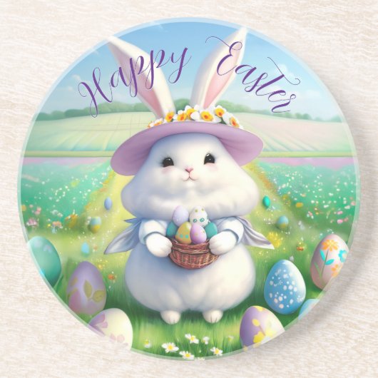 Dessous De Verre En Grès Mignonne lapin de Pâques 01 (Devant)