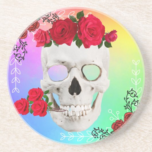 Dessous De Verre En Grès Mikitiez crâne rose baroque arc-en-ciel (Devant)