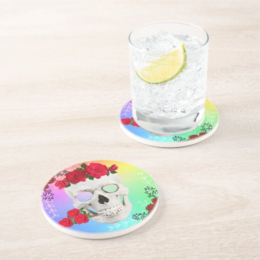 Dessous De Verre En Grès Mikitiez crâne rose baroque arc-en-ciel (Côté)