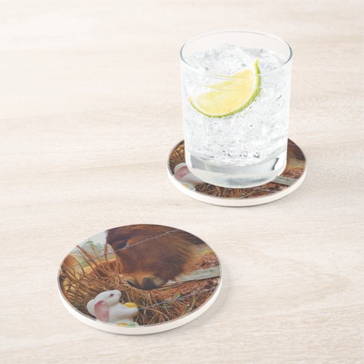 Dessous De Verre En Grès Miniature cheval Brown et lapin de Pâques (Côté)