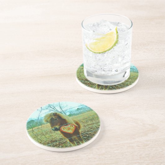 Dessous De Verre En Grès Miniature cheval Brown Valentine Heart (Côté)