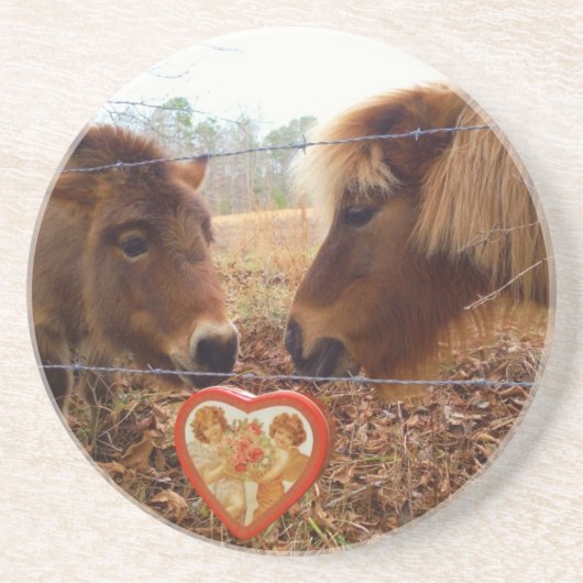 Dessous De Verre En Grès Miniature Donkey & Horse Valentine Heart (Devant)