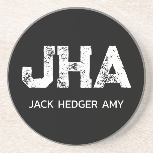 DESSOUS DE VERRE EN GRÈS MINIMALIST WHITE THREE LETTER MONOGRAM NAME BLACK (Devant)