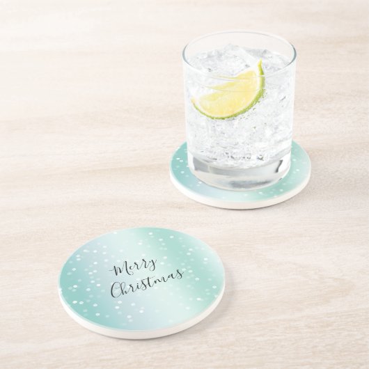 Dessous De Verre En Grès Mint White Bokeh Dots Celebration (Côté)