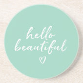 Dessous De Verre En Grès Mint White Hello Beautiful Inspirational Heart (Devant)