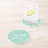 Dessous De Verre En Grès Mint White Hello Beautiful Inspirational Heart (Côté)