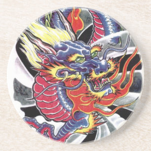 Dessous De Verre En Grès Modèle de tatouage japonais Blue Dragon