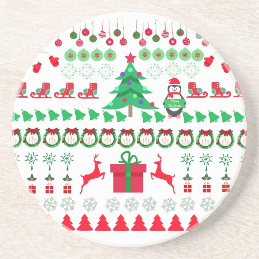Dessous De Verre En Grès Modèle de tricot de pull de Noël laid (Devant)