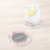 Dessous De Verre En Grès Modèle de zèbre rose et gris monogramme (Côté)