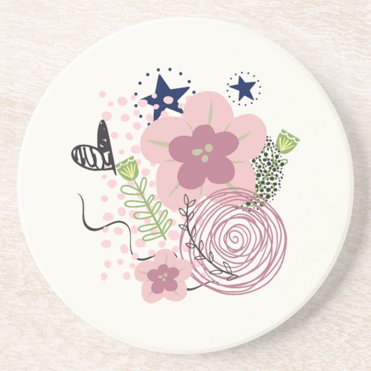 Dessous De Verre En Grès Modèle floral mou (Devant)