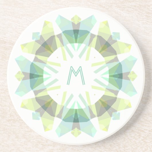Dessous De Verre En Grès Modern Retro Monogram Initial Green Gray Whimsical (Devant)